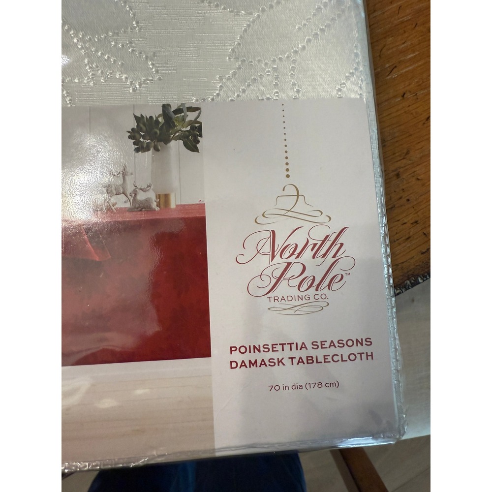 North Pole Trading Co.‎ Poinsettia Seasons Damask 70 in Round Tablecloth